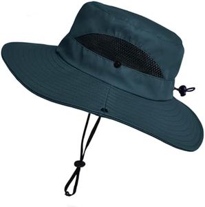 NPJY Sun Hat Womens Men 3” Wide Brim UPF 50+ Fishing Beach Bucket Hats, Blue, One Size