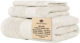 Kinton Crafts Premium Cotton Towels Ultra Soft (Pack of 3, 580GSM) for Bath|Hand|Face|Luxury Fast Drying|High Absorbency|Ideal for Multipurpose Home|Gym|Spa|Hotel|Lightweight-Ivory