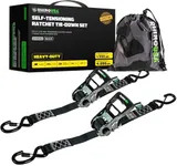 Rhino USA Self Tensioning Ratchet Tie Down Straps (2PK 1.6INX15FT) - Heavy Duty Patented Cargo Strap Keeps Tension When Your Load Shifts - Used for Motorcycle, ATV, UTV, Truck, General Cargo & More