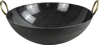 Catering Iron Kadai Deep Frying Pan Traditional Kadhai for Cooking Indian Chinese Food Wok Pan Hand Hammered Round Bottom Black (24 Inch)