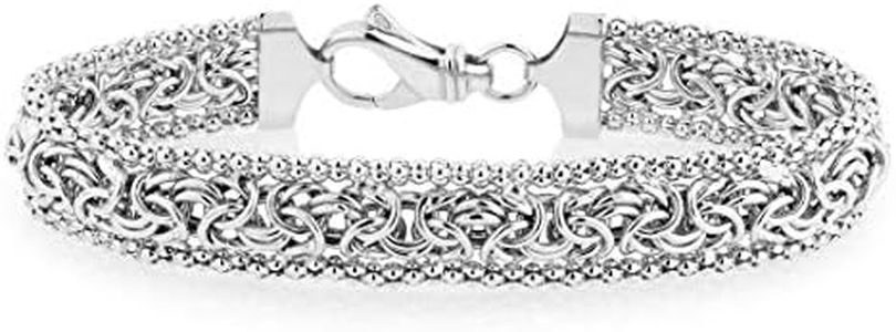 Miabella Italian 925 Sterling Silver Byzantine Beaded Mesh Link Chain Bracelet for Women, 925 Handmade in Italy (Length 7.50 Inch)
