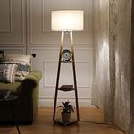 Lamp Crafts Floor Lamp in Solid Wood & Natural Wood with Shelf Blue Shade for Living Room,Bedrooms,Colour (Beige)