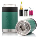 Insulated Beer Coozy Can Cooler Bottle Opener, 12 oz Stainless Can Insulator Tumbler, Chiller Bottle Can Holder 4-in-1 Can Cozy, Stocking Stuffer Beer Gifts for Men Dad Man (Green)
