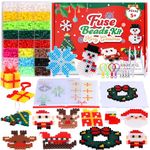 Pllieay Christmas Fuse Beads Kit, 5MM Melty Beads Set, Iron Melting Beads with Pegboards,Ironing Paper and Keychain Accessories, Arts and Crafts Set for Kids Boys Girls Christmas Birthday Gift