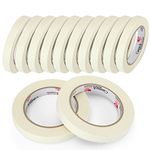 LOLYSIC 15mm x 50m Masking Tape for Painting, 12 Rolls White Masking Tape for Artists, Easy-Peel Low Tack Narrow Painter Tape Drafting Decorating Tape for Watercolour Painting Craft DIY Framing