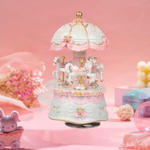 Carousel Music Box for Girls Kids with Color Change Led Lights Luxury Glitter Musical Carousel Horse Figurines for Birthday Valentines