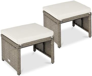 Best Choice Products Set of 2 Wicker Ottomans, Multipurpose Outdoor Furniture for Patio, Backyard, Additional Seating, Footrest, Side Table w/Removable Cushions, Steel Frame - White Sand/Taupe