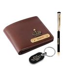 Personalized Leather Wallet with Pen and Keychain Gift Set, Custom Engraving Option, Father's Day Present