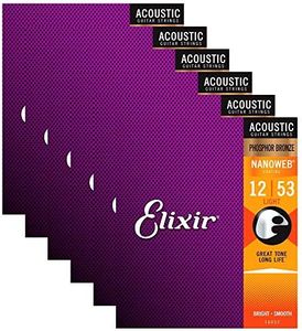 Elixir 16052 Acoustic Phosphor Bronze Nano Light 12-53 (6 Pack Bundle)