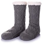 Womens Fuzzy Slipper Socks Snowflake Soft Warm Thick Fleece Lined Christmas Stockings Fluffy Winter Home Socks (Knit-Grey)