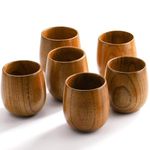 AW & SONS 6 Pack Wooden Tea Cups, 5 Oz Japanese Style Cups Handmade Natural Wood Water Cup for Drinking, Wine, Milk, Coffee