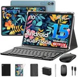 Suicoey 2026 Android 15 Tablet with Keyboard, 24GB RAM + 256GB ROM (2TB Expand), 10 inch Tablet with Gemini AI, Octa-Core, 8000mAh, Widevine L1, 2 in 1 Tablets with Case, Mouse, Stylus(Black Case)