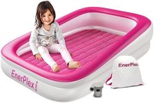 EnerPlex Inflatable Travel Bed with High Speed Pump, Portable Air Mattress for Kids on The Go, Blow up Toddler with Sides – Built-in Safety Bumper - Pink