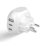 Ceptics Israel, Palestine Travel Plug Adapter - Type H - 5 Input with 20W PD-QC 3.1A Dual USB-C and USB - Light Weight - Perfect for Cell Phones, Laptops, Camera Chargers and More (PTU-14), White