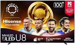 Hisense 100" Class U8 Mini-LED ULED 4K UHD Google Smart TV (100U8QG, 2025 Model) - QLED, Native 165Hz, VRR 288, Up to 5000 Nits, HDR10+, Dolby Vision IQ · Atmos, IMAX Enhanced, 4.1.2 Ch Surround