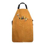 Leather Welder Apron Blacksmith Apron, Heavy Duty Flame Retardant Welding Work Apron,35" Long with Back Adjustable Back and Neck Straps for Men Women