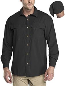 33,000ft Camisas de manga larga para hombre, con protección UV, estilo safari, con botones, transpirables, absorbentes, de secado rápido, con bolsillos, para senderismo, pesca, golf, Negro, M