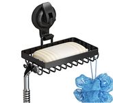 Soap Holder Shower, Suction Cup Soap Dish for Shower with 4 Hooks, 304 Stainless Steel, Black