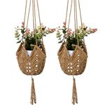 Macrame Plant Hangers Jute Crochet Plant Hanger Indoor with 2 Hooks Hanging Planter Basket Flower Pots Holder for Boho Home Décor 2Pcs