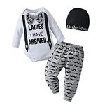 Newborn Infant Baby Boy Tops Romper Long Sleeve Letter Print Tops Pants Hat 3 PCS Outfit Set - Newborn Grey