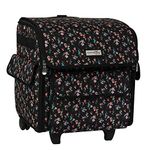 Everything Mary Collapsible Serger Machine Rolling Storage Case, Black Floral - Carrying Bag for Overlock Machines - for Brother, Singer, Juki Sergers - Organizer Tote for Sewing Thread & Supplies