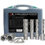 Annular Cutter Set 6 Pcs by S&F STEAD & FAST, Depth of Cut 2”, Cutting Diameter 7/16 to 1-1/16 Inch, Weldon Shank 3/4”, HSS Mag Drill Bits Kit for Magnetic Drill Press with Pilot Pin x 2