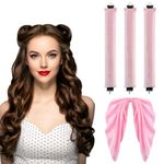 4 in 1 Pack Heatless Curls No Heat Curling Rod, Velvet Hair Curlers to Sleep in Overnight Curls with Hook Blowout Rods Headband with Silk Scarf Curl Styling Kit for Long Medium Hair, Pink