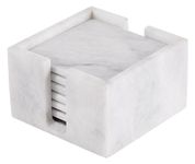 Radicaln Marble Coasters for Drink White Square 3.5" Inches Handmade Coasters Set of 6 for Farmhouse Kitchen Décor - Coasters for Coffee Table Bar Décor - Coasters with Holder