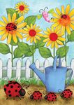 Ladybug Parade Spring House Flag Floral Watering Can 28" x 40"