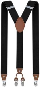 trilece Black Suspenders for Men Heavy Duty - Clip On Mens Suspender Y Back Adjustable for Jeans Work Wedding Tuxedo Dress Prom - Big and Tall Men's Accessories (Black)