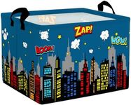 Clastyle 36L Large City Skyline Blue Shelf Basket with Handle Collapsible Rectangle Hero Building Silhouettes Toy Clothes Storage Basket for Kids Room Nursery