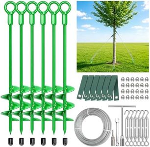 6 Pack 18" Heavy Duty Tree Stake Kit, Spiral Tree Stakes and Supports for Straightening Leaning or Medium Size Trees with Straps & Turnbuckles & Wire Cable, Protects from Harsh Weather (Green)