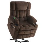 MCombo Dual Motor Power Lift Recliner Chair with Massage and Heat for Elderly People, Infinite Position, USB Ports, Cup Holders, Fabric 7890 (Coffee, Medium-Regular)