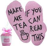 Zkxiyuan If You Can Read This Make Me Some Tea Socks with Cupcake Gift Packaging Funny Gifts for Women,Wife,Mum,Tea Lover, Pink, One Size