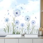 Tanlaby Blue Dandelion Flower Window Clings Dandelion Plants Grass Butterfly Window Decals Double-Sided Static Anti-Collision Summer Autumn Window Stickers for Windows Glass Doors Decoration