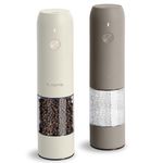 Electric Salt and Pepper Grinder Set, USB Rechargeable, Automatic Salt and Pepper Mill Grinder with Adjustable Coarseness, Electric Salt Shakers, LED Light, Refillable (2 Packs, Greige&Buttercream)