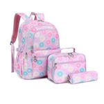 Girls Backpack for School Backpack with Lunch Box Pencil Case Set, 3-in-1 Lightweight Water Resistant School Bag for Kids Elementary Teen Bookbag (Donuts Purple)