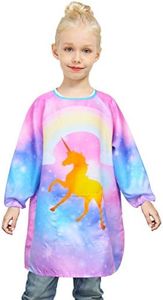 Fiodrimy Kids Art Smock, Unicorn Painting Smocks with Pocket, Waterproof Artist Long Sleeve Artist Apron for Child Girls Boys 3-7 Years, Medium