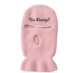 3-Hole Ski Mask Knitted Hat Warm Outdoor Cycling Windproof Mask Balaclava Pink