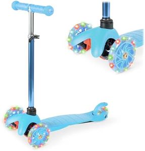 Best Choice Products Kids Mini Kick Scooter Toy w/ Light-Up Wheels, Height Adjustable T-Bar, Foot Break - Light Blue