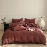 Luxlovery Brick Red Comforter Set California King Dark Rust Red Bedding Comforter Set Solid Blackish Red Cotton Soft Breathable Blanket Quilts 3 Piece Bedding Set for California King Bed