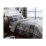 De Lavish Duvet Cover Set Single Size Bed With Pillowcase Quilt Bedding Set Printed Reversible Poly Cotton, Denim Check Grey