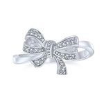 Romantic Holiday Party Bridal Vintage Victorian Style Cubic Zirconia Pave CZ Fashion Ribbon Bow Ring For Women For Prom Silver Plated