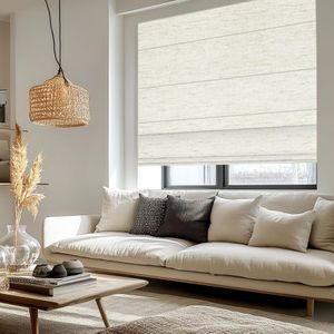 Bringnox Motorized Blinds,Roman Shades for Windows,with Alexa,Google, Custom Roman Shades with App,Voice Control (Blackout Linen White-220)