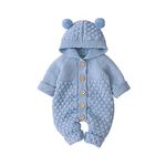 VICROAD Baby Hooded Knitted Rompers Newborn Girls Boys Onesies Warm Sweater Jumpsuit Outfits, Blue, 12-18 Months/80 cm