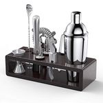 Kasmotion Cocktail Shaker Set with Stand, Stainless Steel Bartender Kit with 10-Piece Bar Tools/Bar Accessories for Home, Bars