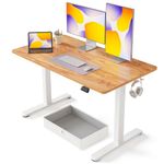 FEZIBO Standing Desk with Drawer, Adjustable Height Electric Stand up Desk, 48 x 24 Inches Sit Stand Home Office Desk, Ergonomic Workstation White Steel Frame/Light Rustic Brown Tabletop