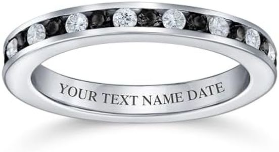 Bling Jewelry Blanco Negro Alternando Apilable Cz Canal Set Eternidad Banda Anillo Simulado Onyx Para Mujeres Para Adolescentes Plata Esterlina