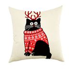 Ogiselestyle Merry Christmas Cat Throw Pillow Cover, 18 x 18 Inch Xmas Winter Holiday Cushion Case Decoration for Sofa Couch