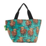 ECO CHIC Lightweight Foldable Insulated Lunch Bag Water Resistant Cooler Bag (Highland Cow Teal)